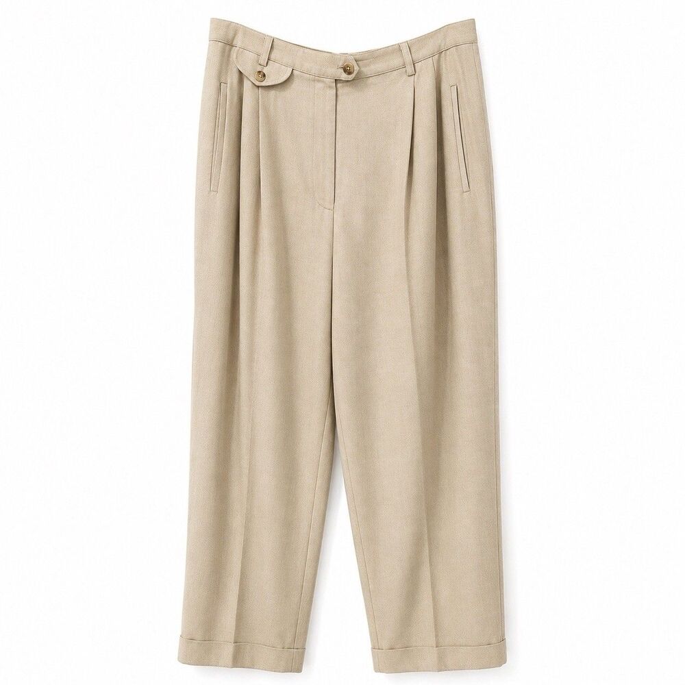 Lauren Ralph Lauren Womens Wool Blend Herringbone Pleated Trousers Pants Tan